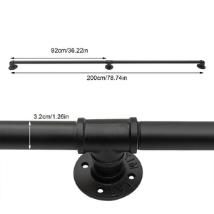 79" Wall-Mounted Stair Handrail – 2-Section Galvanized Iron Safety Grab Bar, 1.26" Pipe, Black