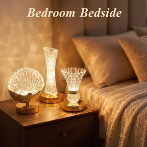 Crystal Table Lamp, Touch Control, Dimmable with 3 Light Colors, 500mAh Battery, Portable Bedside Night Light
