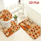 Fall Thanksgiving Bathroom Rug Set, Non-Slip Absorbent Bath Mat with Pumpkin & Maple Leaf Design, Toilet Lid Cover