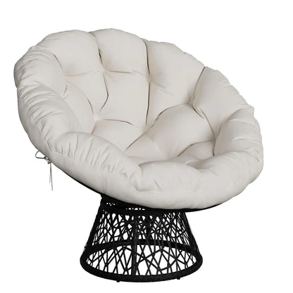 40-Inch Oversized Papasan Swivel Chair – Ergonomic Wicker Lounge Chair with Thick Cushion & Steel Frame for Living Room