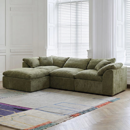 109-Inch Modern L-Shaped Cloud Sectional Sofa – Oversized 3-Seater Deep Seat Chenille Couch with Ottoman, White