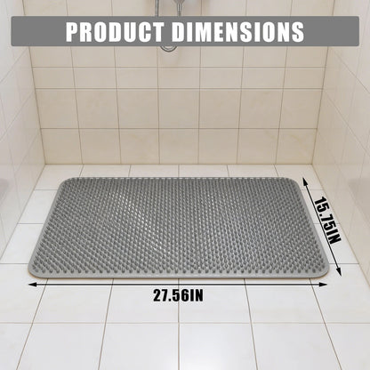 Non-Slip PVC Shower Mat 40x70cm, Soft Bristle Foot Scrubber with Fast Drainage Holes, Clear Bathroom Bath Mat