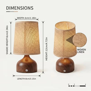 Cordless Rechargeable Wooden Table Lamp with Linen Shade, 3 Color Temperatures, Stepless Dimming, Up to 12-Hour Battery Life