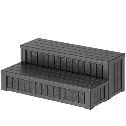 36.6 Inch Non-Slip Hot Tub Steps with 32 Gallon Storage, Outdoor Spa Stairs for Pool, RV & Deck, Black