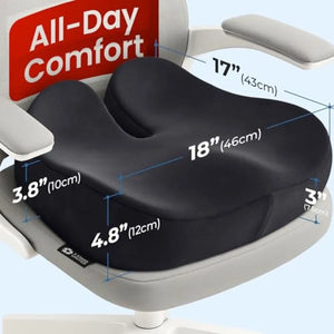 Ergonomic Memory Foam Seat Cushion – Coccyx & Tailbone Pressure Relief Chair Pad for Office, Car, Home & Long Sitting