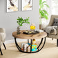 31.7" Round 2-Tier Coffee Table with Storage Shelf, Industrial Wood Center Table for Living Room