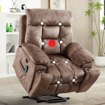 Power Lift Recliner Chair with Massage & Heat, Big & Tall Electric Stand Assist Recliner with Cup Holders, USB Port & Side Pocket