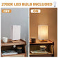 Small Bedside Table Lamp with Wood Base and Round Fabric Shade