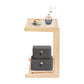 Rubber Wood C-Shaped Side Table with Storage Shelf & Casters, Mobile Sofa End Table for Small Spaces