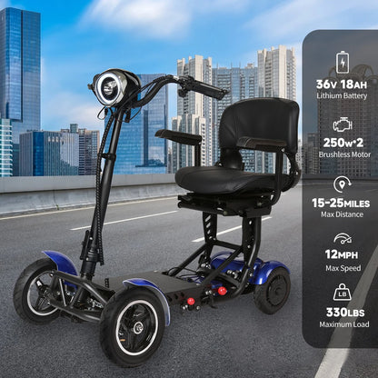 4-Wheel Mobility Scooter for Seniors – 500W Dual Motor, 36V 18Ah Battery, 14" Tires, Disc Brakes, Outdoor Electric Scooter