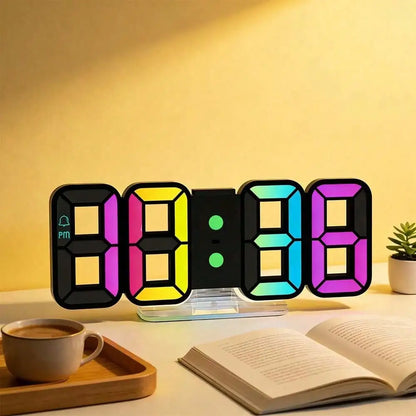 9.7-Inch RGB LED Digital Wall & Desk Clock with Large Display, Neon Gaming Design, Dimmable Brightness – Black