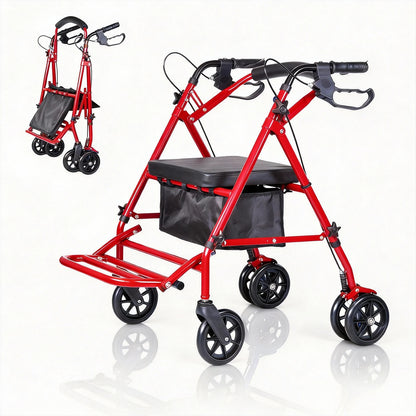 Lightweight Foldable Transport Wheelchair for Adults – Portable Travel Chair with Adjustable Height & Under-Seat Storage