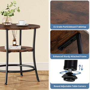 21.85" Round 2-Tier Side Table with Storage Shelf & Metal Frame for Living Room and Bedroom