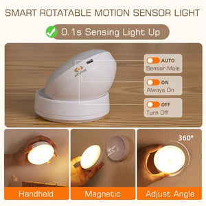 Round Motion Sensor LED Night Light, USB Rechargeable, for Bedrooms, Hallways and Bathrooms