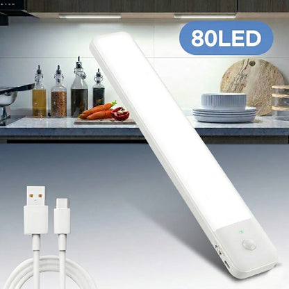 80 LED Under Cabinet Light, 12.6 Inch Motion Sensor Night Light, USB-C Rechargeable Magnetic Lamp for Kitchen & Closet