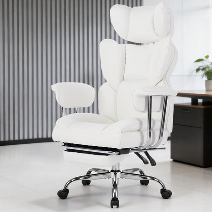 Ergonomic Reclining Office Chair with Footrest – 350 lb PU Leather Computer Chair with Adjustable Height, Wide Seat & Side Pocket