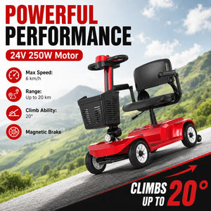 4-Wheel Electric Mobility Scooter for Adults, 250W Motor, 24V Battery, 12-Mile Range, 418 lb Capacity, Foldable with Basket