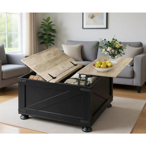 31.5" Farmhouse Lift-Top Coffee Table with Hidden Storage, Square Flip-Top Center Table for Living Room