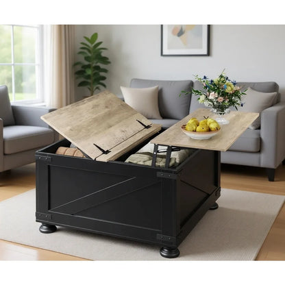 31.5" Farmhouse Lift-Top Coffee Table with Hidden Storage, Square Flip-Top Center Table for Living Room