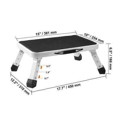 1-Step Adjustable Folding Step Stool, 330 lbs Capacity, Heavy Duty Non-Slip Steel Platform for Home, Bathroom & RV