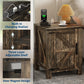 18" Rustic Farmhouse Nightstand with Charging Station – Barn Door Bedside Table with Adjustable Shelf & Storage