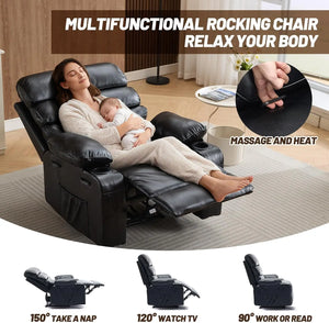 PU Leather Massage Recliner Chair with Heat – Full Body Airbag Upholstered Lounge Chair with Side Pocket