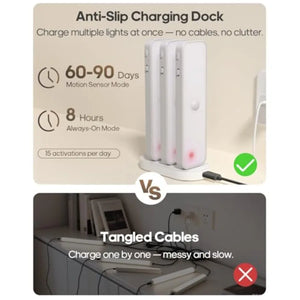 6-Inch Wireless LED Under Cabinet Light with Charging Station, Rechargeable Motion Sensor, 3 Color Temperatures & Dimmable Brightness