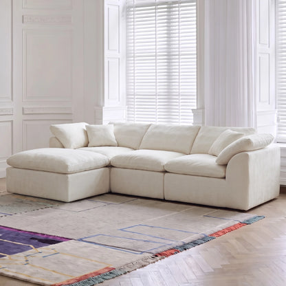 109-Inch Modern L-Shaped Cloud Sectional Sofa – Oversized 3-Seater Deep Seat Chenille Couch with Ottoman, White