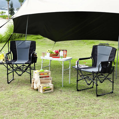 Oversized Folding Director’s Camping Chair – Heavy-Duty 330 lb Outdoor Lawn Chair with Side Table & Cup Holder