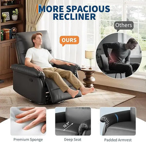 360° Swivel Rocker Recliner Chair – PU Leather Glider Nursery Chair with Deep Seat & Padded Armrests for Living Room