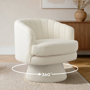 360° Swivel Barrel Accent Chair with Armrests – Modern Curved Back Upholstered Lounge Chair for Living Room & Bedroom
