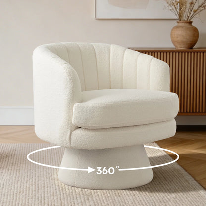 360° Swivel Barrel Accent Chair with Armrests – Modern Curved Back Upholstered Lounge Chair for Living Room & Bedroom