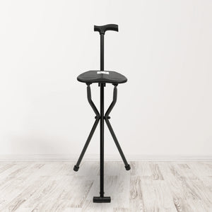 Folding Walking Cane with Seat, 34-Inch Tall Tripod Stool Chair, Lightweight Aluminum Frame, 220 lb Capacity