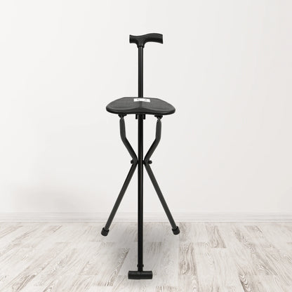 Folding Walking Cane with Seat, 34-Inch Tall Tripod Stool Chair, Lightweight Aluminum Frame, 220 lb Capacity
