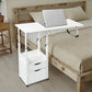 Height Adjustable Overbed Table with Storage Cabinet, 27.56–34.65 Inch Bedside Table with White Anti-Rust Metal Frame