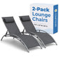 Set of 2 Aluminum Outdoor Lounge Chairs – 4-Position Reclining Textilene Sun Loungers with Headrest Pillows & Armrests