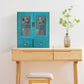 2-Tier Blue Wood Storage Cabinet with 2 Drawers & Double Doors, Space-Saving Organizer for Bedroom, Living Room & Home