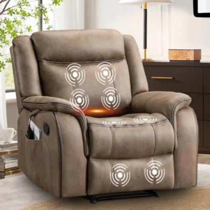 Leather Massage Recliner Chair with Heat – Comfortable Manual Wall-Hugger Reclining Lounge Chair