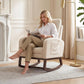 Nursery Glider Rocking Chair with Adjustable Footrest – High Back Upholstered Lounge Chair with Side Pockets, Beige