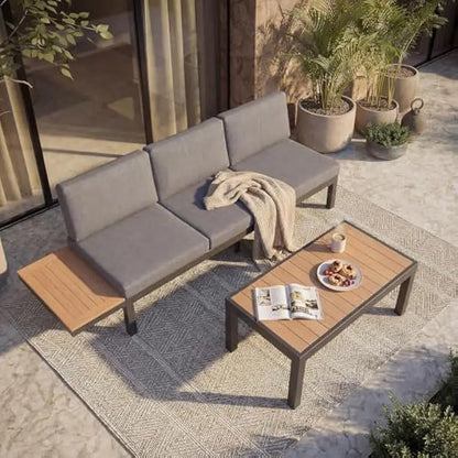 3-Seat Modular Outdoor Sofa Bed with Adjustable Reclining Lounge – Convertible Patio Couch with Detachable Side Table