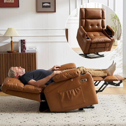 Dual Motor Power Lift Recliner Chair with Massage & Heat – Oversized Lay-Flat Lift Assist Chair with Arm Storage for Seniors