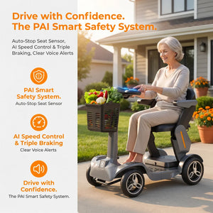 SPD-2 Foldable 4-Wheel Mobility Scooter for Seniors – All-Terrain Electric Travel Scooter, Smart Safety System, Easy-Fold Design