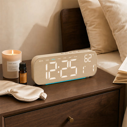 10-Inch 4-Color LED Digital Alarm Clock with Ambient Light, Dual Alarms, Auto Dimming, Timer & USB-C – Bedside Clock