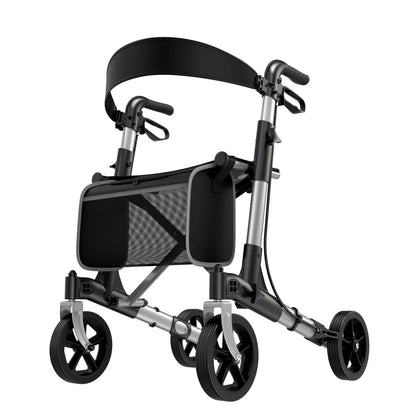 All-Terrain Rollator Walker with Seat – Foldable Aluminum Walker with 8" Wheels & Adjustable Height