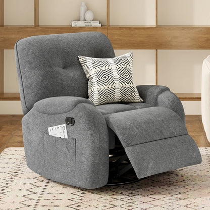 Modern Electric Power Recliner Chair, 108°–165° Adjustable Recline with Long Footrest, Thick Cushioned Seat & Side Pockets