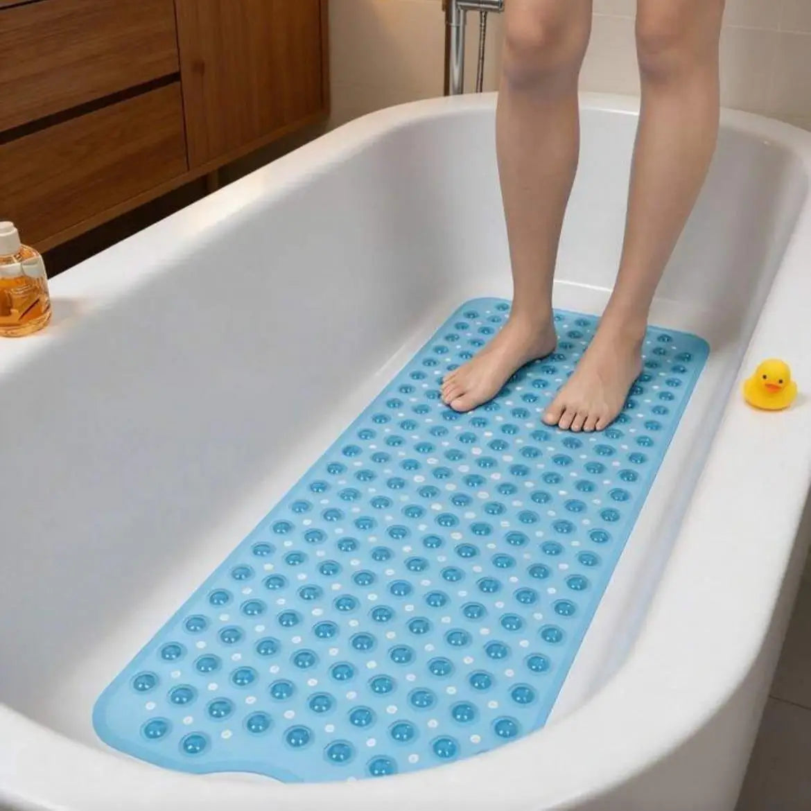 Extra Large Non-Slip Bathtub & Shower Mat 40x16 Inch, PVC Bath Mat with Suction Cups & Drain Holes, Machine Washable