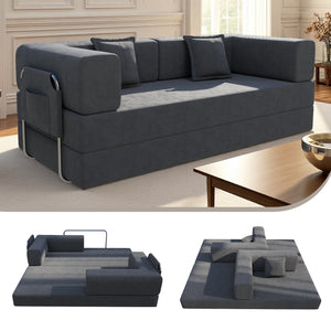 78.7-Inch Convertible Sleeper Sofa Bed – Modular Corduroy Foldable Futon Loveseat with Removable Armrests & Backrest, No-Tool Assembly