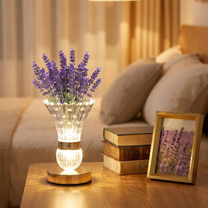 Crystal Vase LED Table Lamp with Touch Switch and Built-In Battery, Warm Glow Bedside Accent Light