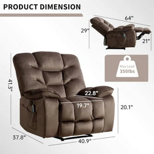 Oversized Power Recliner Chair with Massage & Heat, 41-Inch Wide Electric Reclining Chair with USB Port & Breathable Fabric