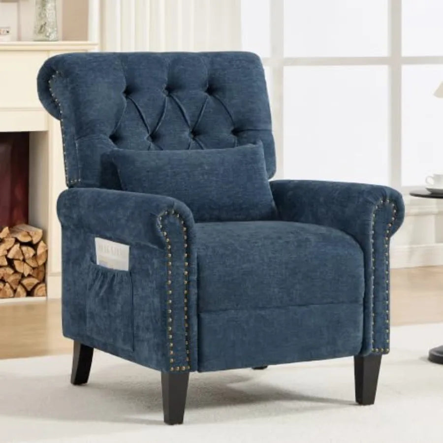 Chenille Pushback Recliner Chair – Upholstered Accent Lounge Chair with Adjustable Footrest & Side Pocket
